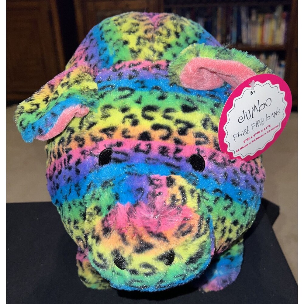 FABNY JUMBO Plush Piggy Bank Tye Dye Pig Soft Huggable 9”x9”x11” New!